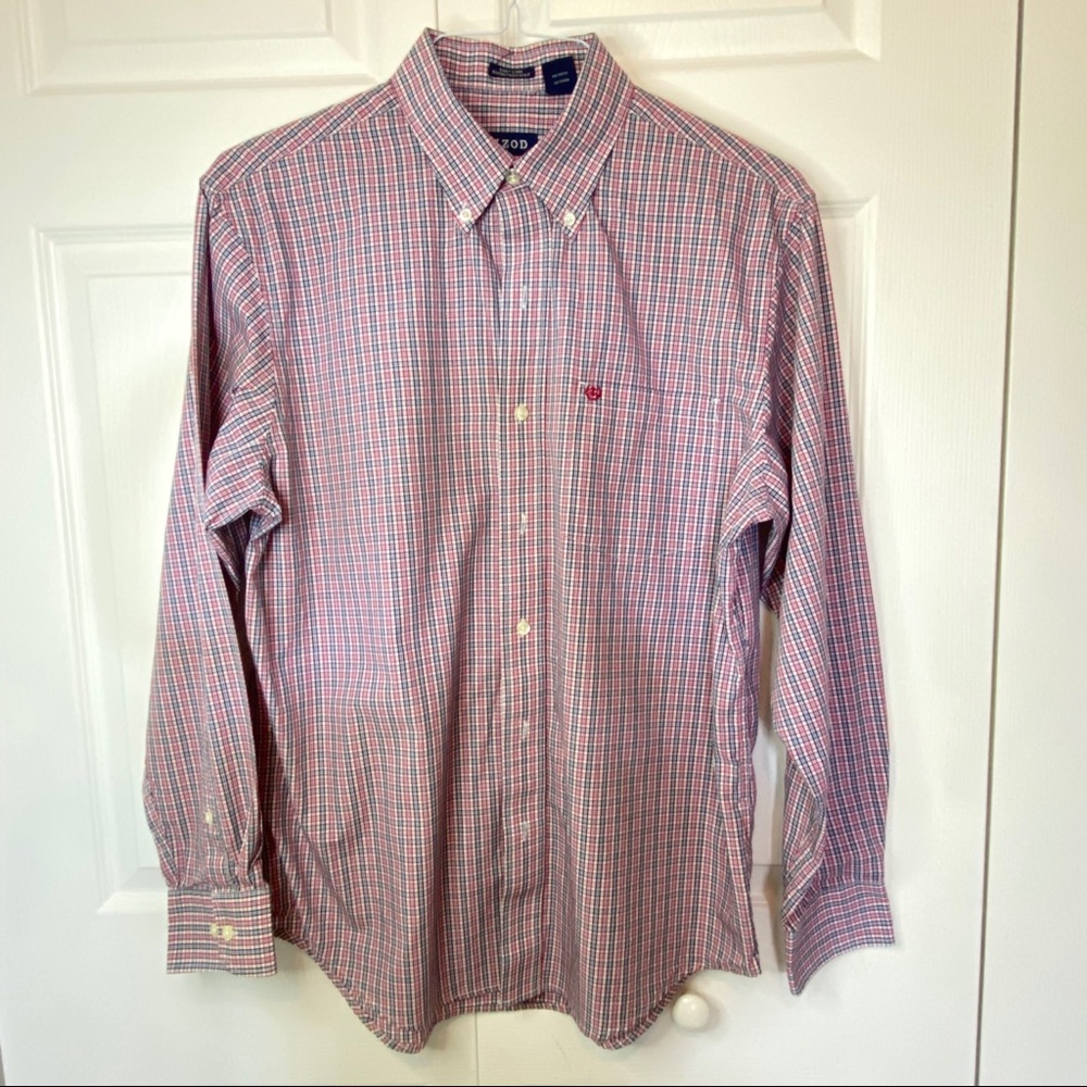 IZOD Red White & Blue Checkered Plaid Button Down